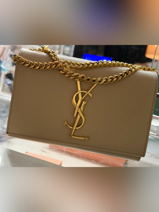 Saint Laurent Handbags - Saint Laurent Cream Leather Shoulder Bag with Gold Chain and YSL Logo